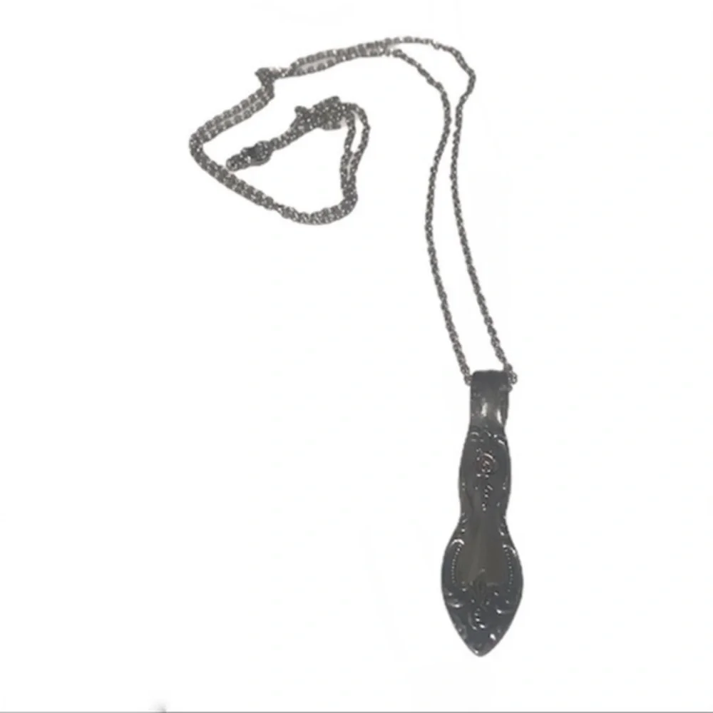Handmade‎ boho repurposed silver stainless steel floral spoon pendant necklace